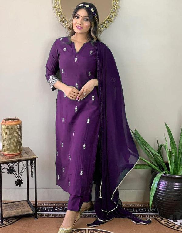 fashionable purple rayon slub trendy designer heavy viscose readymade suit collection with purple rayon slub rt8846-184454 Front View